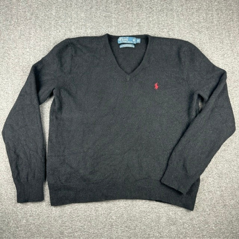 Polo Ralph Lauren Womens XL Gray 100% Lambswool V-Neck Sweater Red Pony Logo